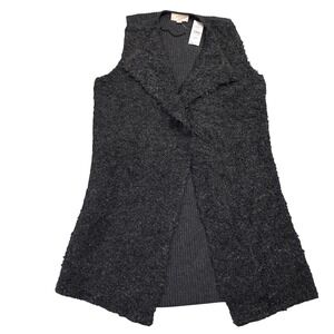 NWT LOFT Outlet Petite Charcoal Textured Open Front Long‎ Vest Small Petite